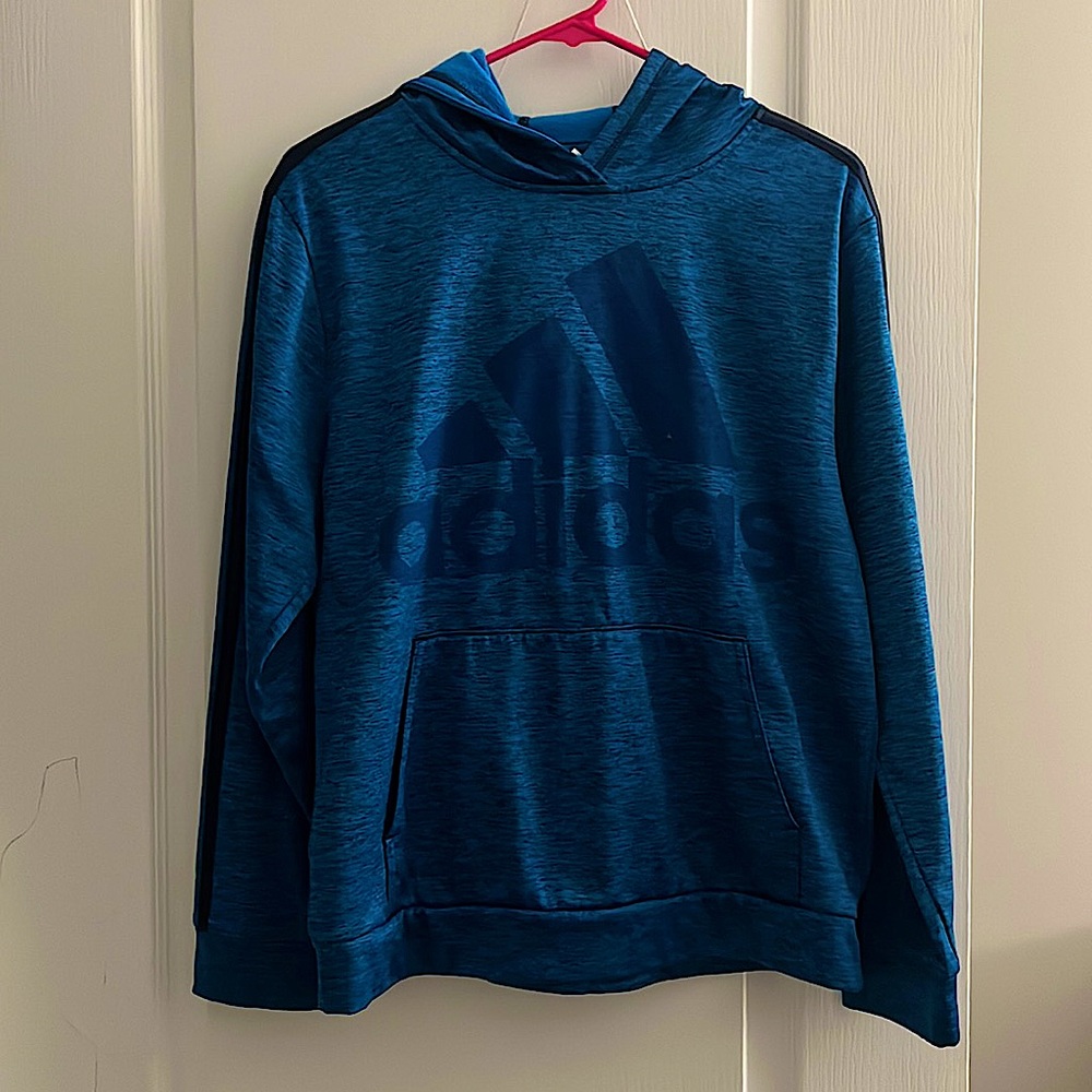 This Navy-blue Adidas hoodie is great for athletic wear and comfort!